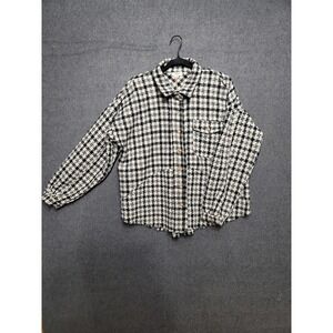 UMGEE USA Black/White Plaid Oversized Shacket Pearl Buttons Fringe Hem Pocket Md